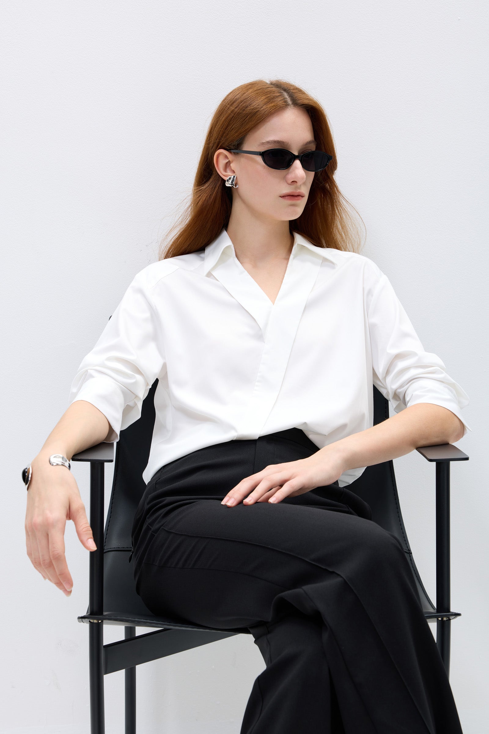 LILY Scissor-Collar Asymmetric Blouse – LILY EDIT